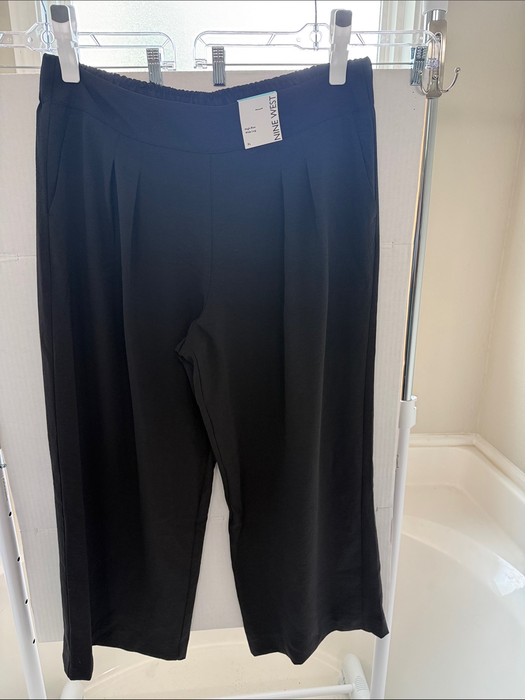 Nine West Black Wide-Leg Pull-On Pants With Front Pleats